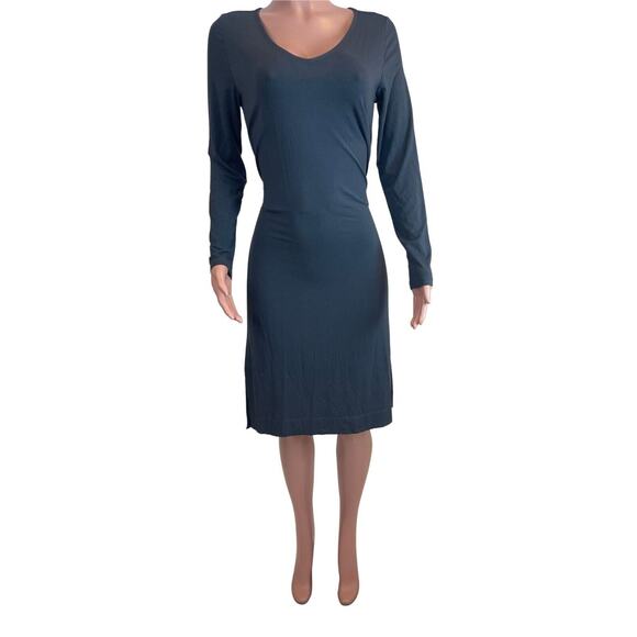 Peruvian Connection Dress Sz M Gray Stretch Knit Tie Waist Slits Casual Stretch - Picture 1 of 12
